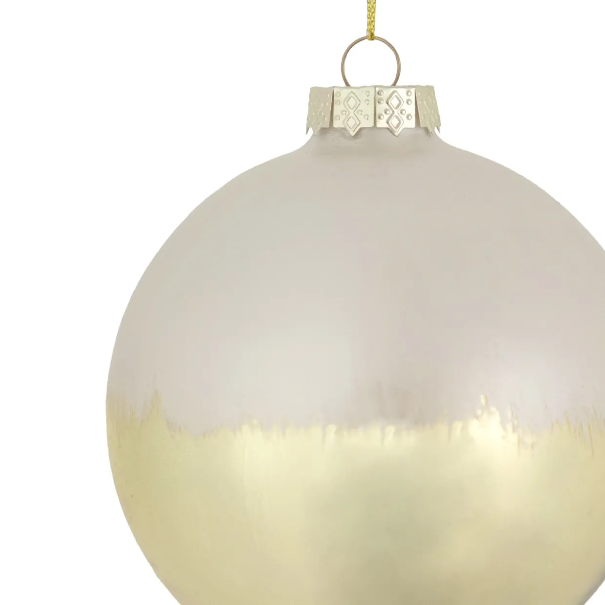 3.5" Brushed White and Gold Glass Ball Christmas Ornament