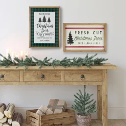 16" Buffalo Plaid Wooden Framed "Farm Fresh Christmas Trees" Wall Decor