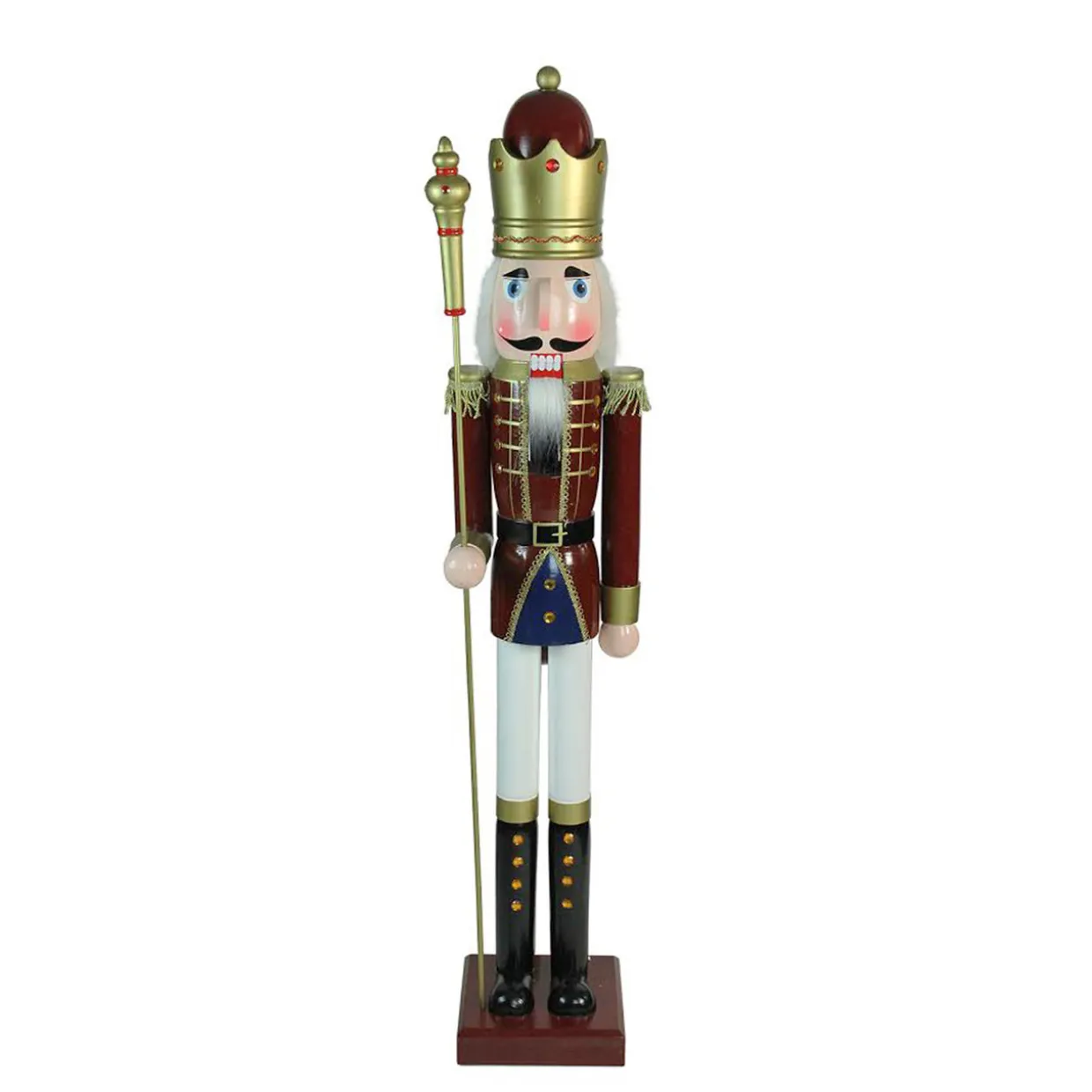 48" Burgundy and White Wooden Christmas Nutcracker King with Scepter