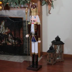 48" Burgundy and White Wooden Christmas Nutcracker King with Scepter