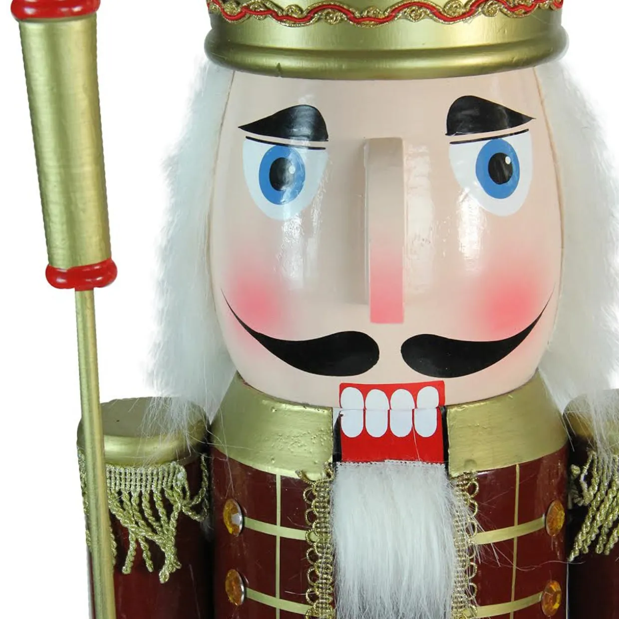 48" Burgundy and White Wooden Christmas Nutcracker King with Scepter