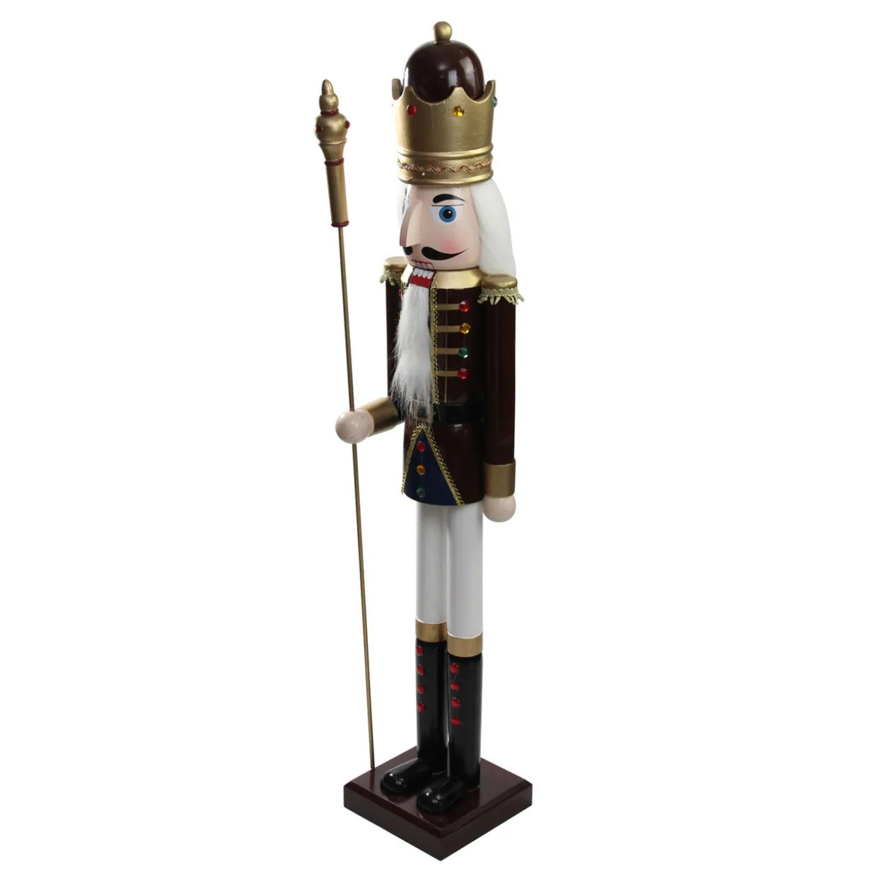 48" Burgundy and White Wooden Christmas Nutcracker King with Scepter