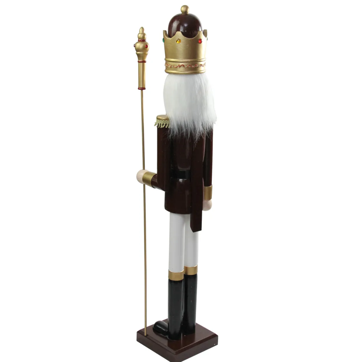 48" Burgundy and White Wooden Christmas Nutcracker King with Scepter