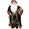 24" Burgundy Santa Claus with Teddy Bear Christmas Figure