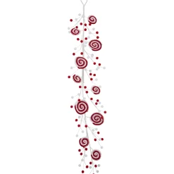 30" Candy Cane Swirls and Pom Poms Christmas Garland