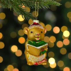 3" Caroling Mouse Glass Christmas Hanging Ornament