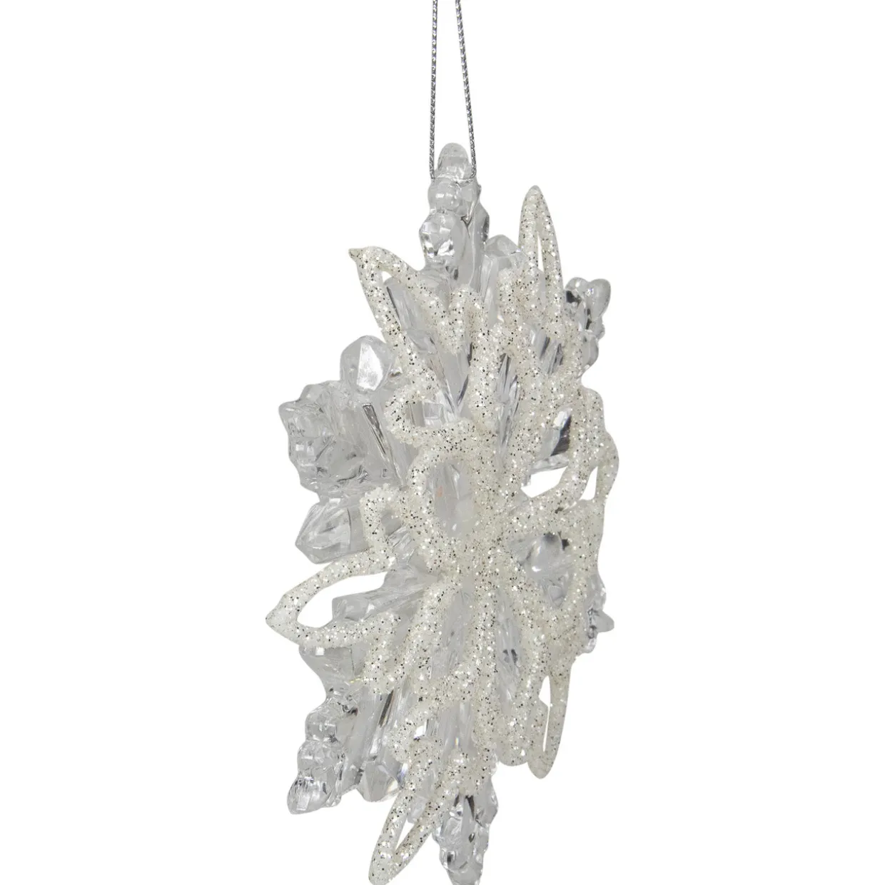 5.5" Clear Snowflake with White Design Christmas Ornament