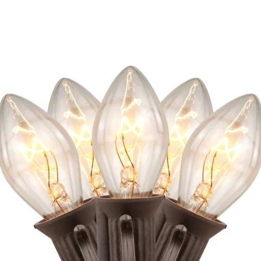 25 Count Clear C7 Christmas Lights, 24ft Brown Wire