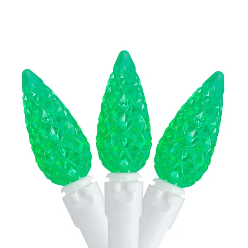 70 Count Green LED C6 Faceted Christmas Lights, 22.5 ft White Wire