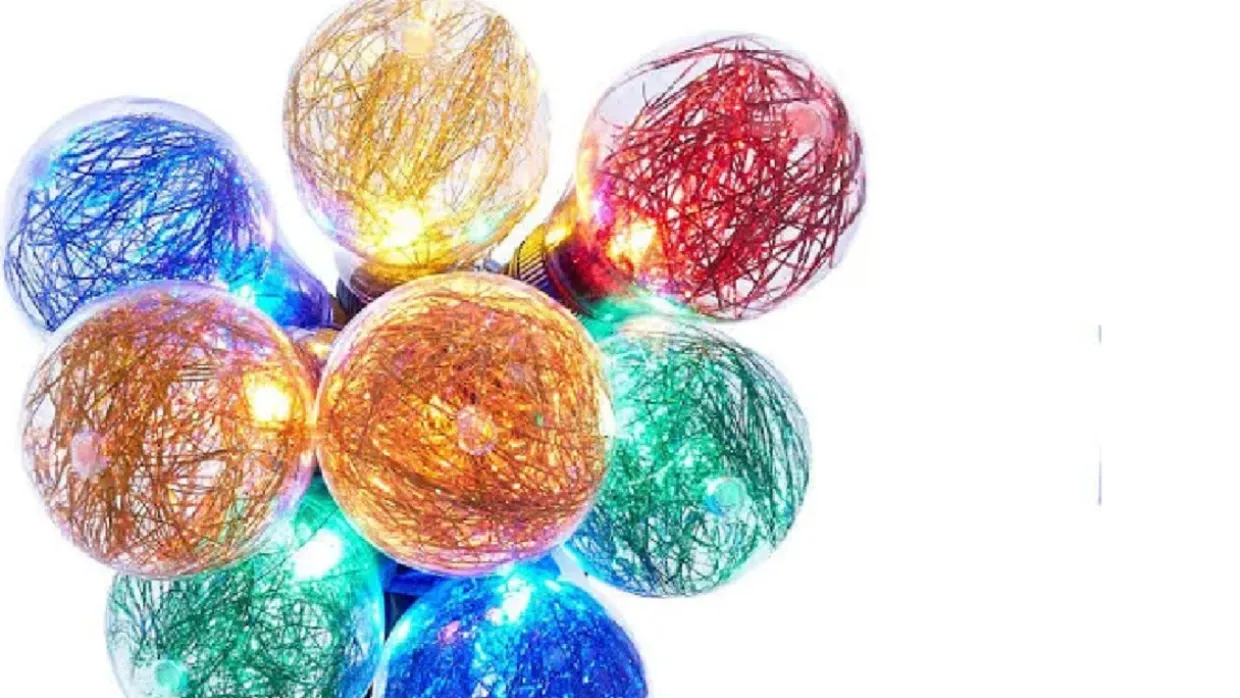 10 Count Multi Color Tinsel Filled Globe Light Set - 6.5 ft Green Wire