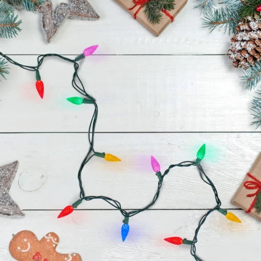 200 Count Multi-Color LED Faceted C6 Christmas Lights - Green Wire