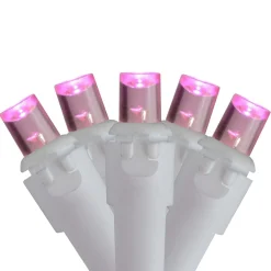 100 Count Pink LED Wide Angle Icicle Christmas Lights, 5.5 ft White Wire