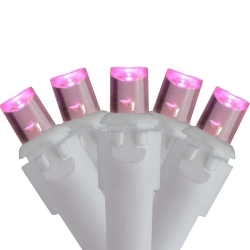 100 Count Pink LED Wide Angle Icicle Christmas Lights, 5.5 ft White Wire