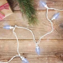 25 Count Pure White LED C7 Christmas Lights, 16 ft White Wire