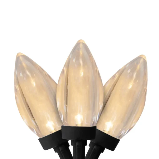 25 Count Warm White LED C9 Christmas Lights, 16 ft Black Wire