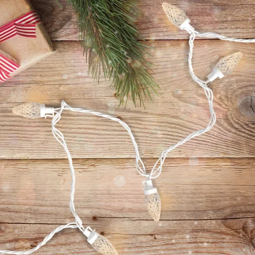 50 Count Warm White LED C7 Faceted Christmas Lights, 20.25 ft White Wire