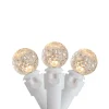 50 Count Warm White LED G12 Berry Mini Christmas Lights, 15.9 ft White Wire