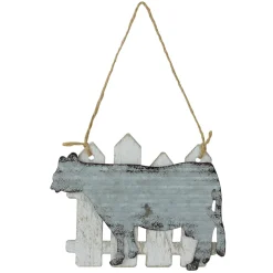 4.5" Country Rustic Cow and White Picket Fence Christmas Ornament