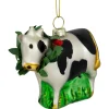 3" Cow with Wreath Christmas Glass Hanging Ornament