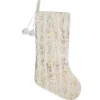 20" Cream and Gold Wood Grain Pattern and Faux Fur Christmas Stocking