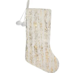 20" Cream and Gold Wood Grain Pattern and Faux Fur Christmas Stocking