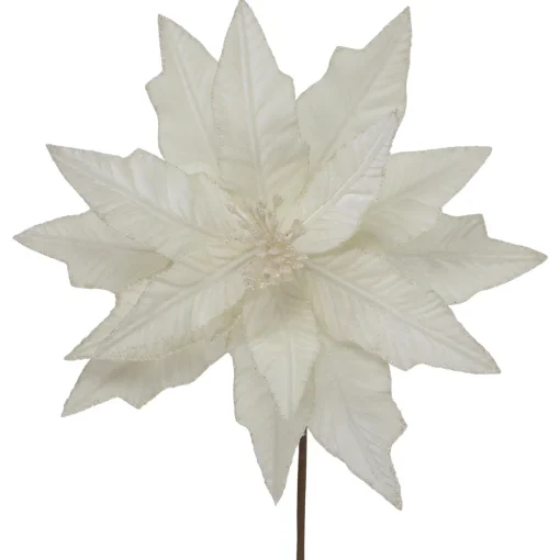 24" Cream Glittered Poinsettia Christmas Stem Spray
