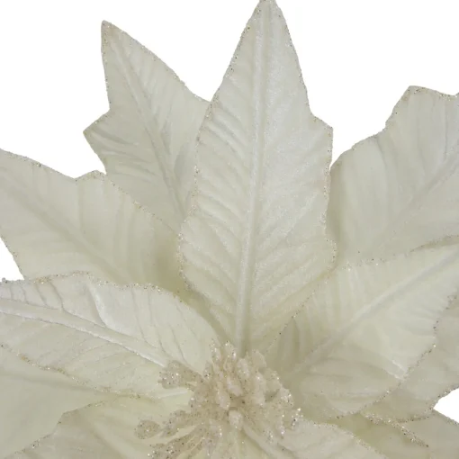 24" Cream Glittered Poinsettia Christmas Stem Spray