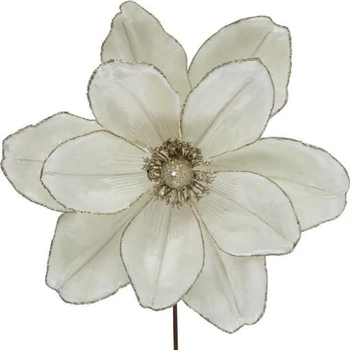 24" Cream Magnolia Glittered Christmas Stem Spray