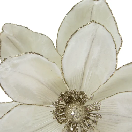 24" Cream Magnolia Glittered Christmas Stem Spray