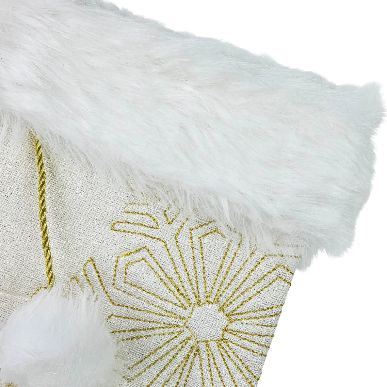 20" Cream with Gold Snowflakes Christmas Stocking with Faux Fur Cuff