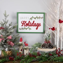 15.75" Framed "Happy Holidays" Christmas Wooden Wall Sign