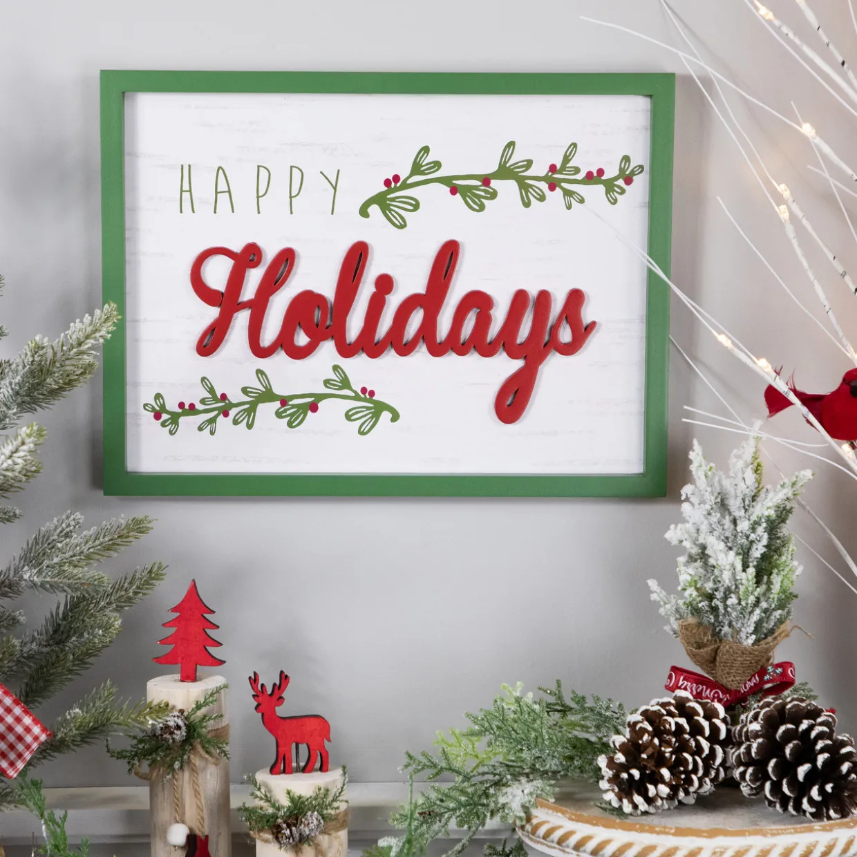 15.75" Framed "Happy Holidays" Christmas Wooden Wall Sign