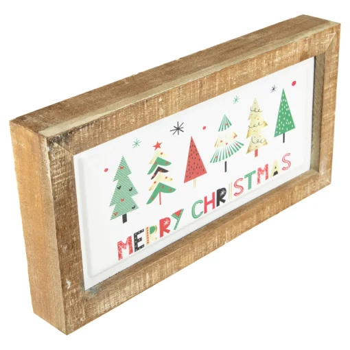 11.75" Framed Merry Christmas Trees Metal Wall Sign