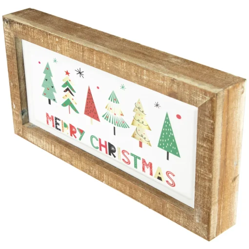 11.75" Framed Merry Christmas Trees Metal Wall Sign