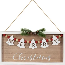 15.75" Framed Rustic "Merry Christmas" Beaded Wooden Wall Sign