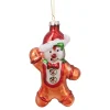 5" Gingerbread Man with Santa Hat Hanging Glass Christmas Ornament