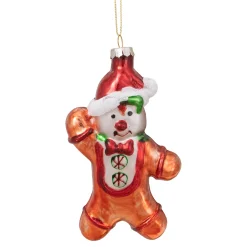 5" Gingerbread Man with Santa Hat Hanging Glass Christmas Ornament