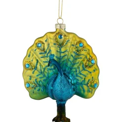 4.75" Glittered Blue and Gold Peacock Glass Christmas Ornament