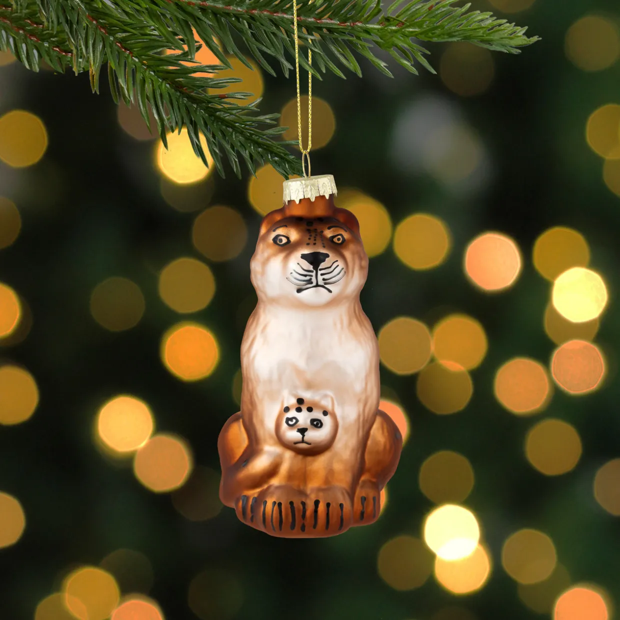 4" Glittered Jaguar and Cub Glass Christmas Ornament