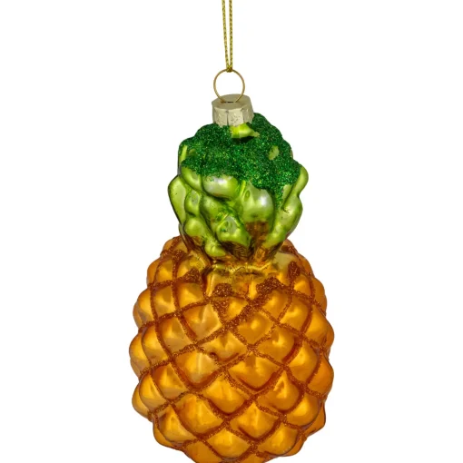 4.75" Glittered Pineapple Glass Christmas Hanging Ornament
