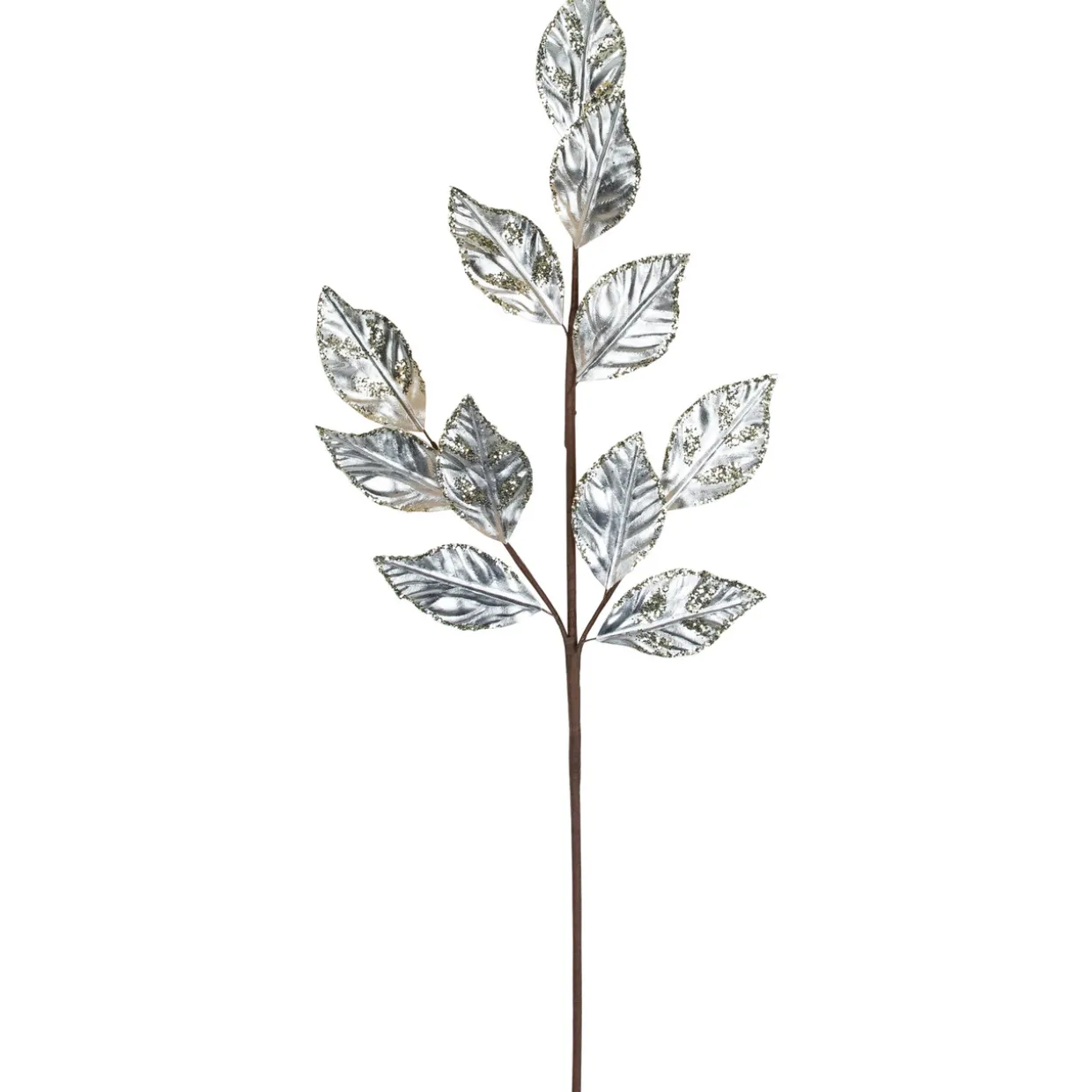 25" Glittered Platinum Leaves Christmas Spray
