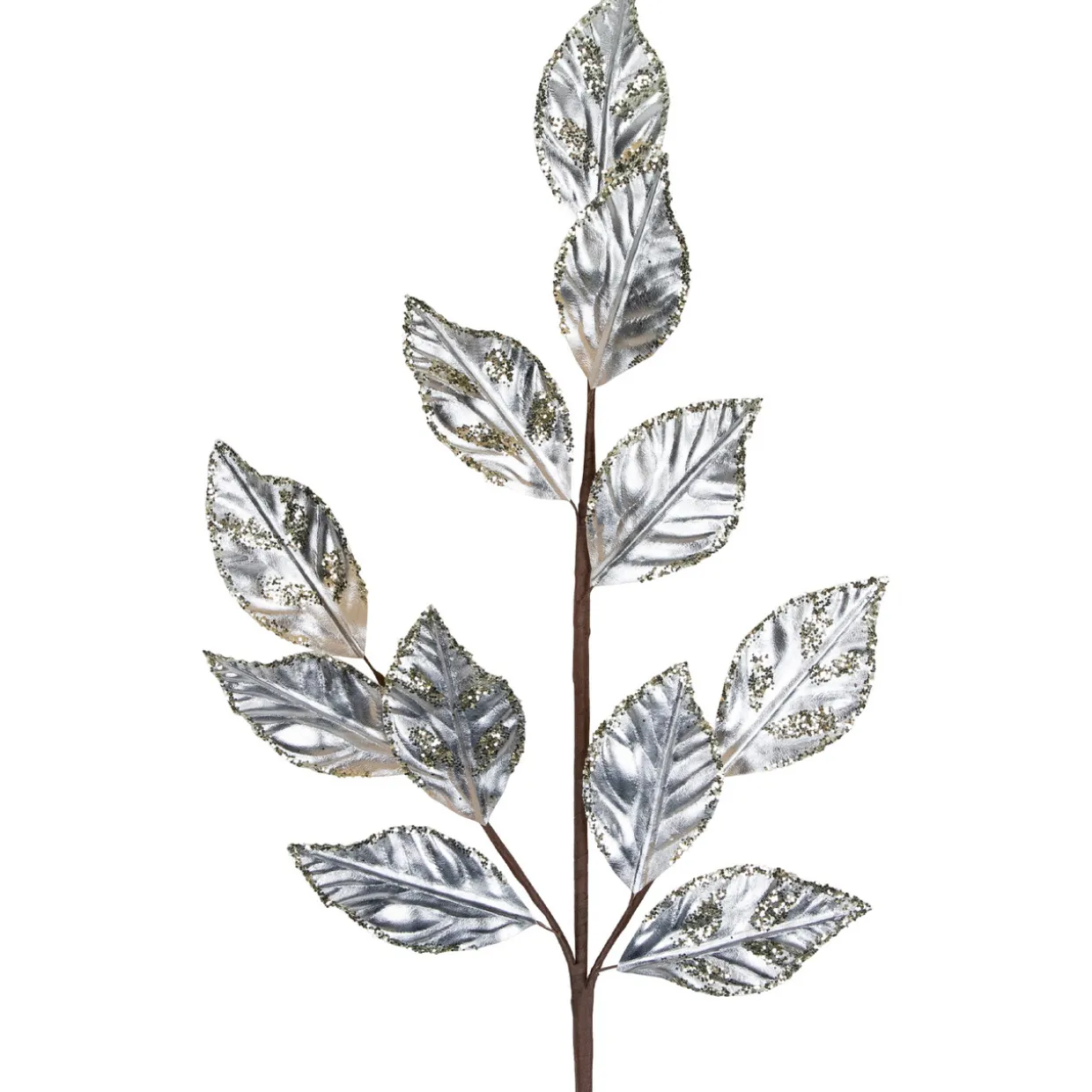 25" Glittered Platinum Leaves Christmas Spray