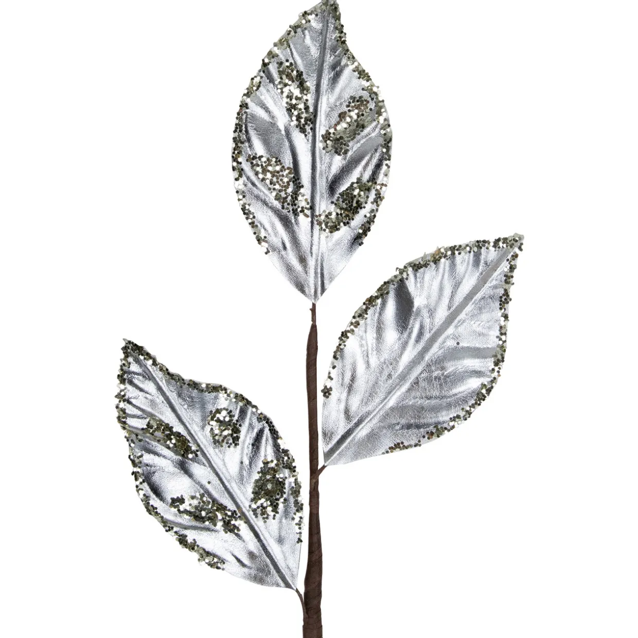 25" Glittered Platinum Leaves Christmas Spray
