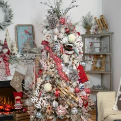 5.25" Glittered Red and White Snowflake Glass Finial Christmas Ornament