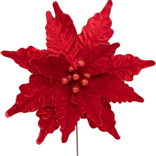 24" Glittered Red Poinsettia Christmas Stem Spray