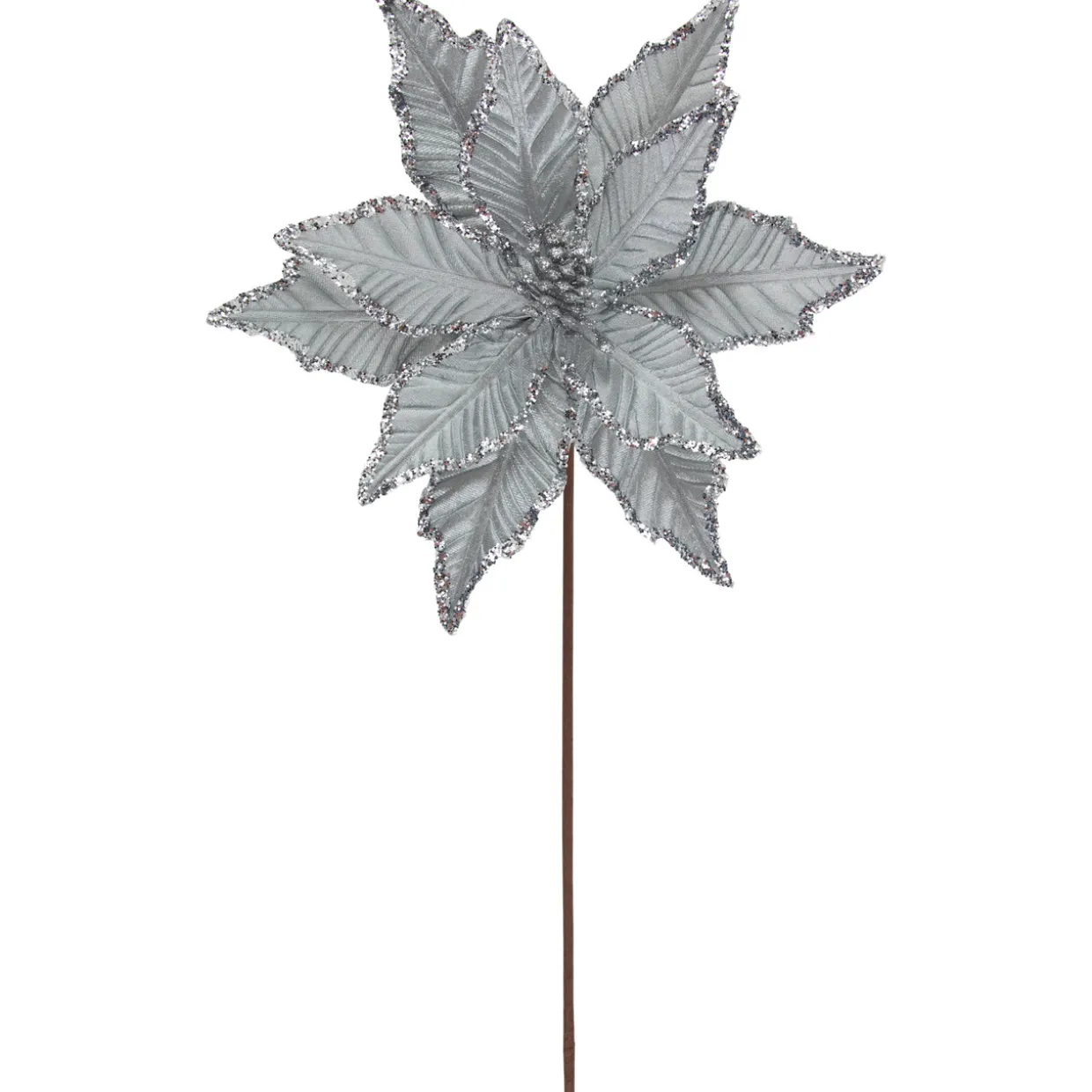 25" Glittered Silver Poinsettia Christmas Stem Spray