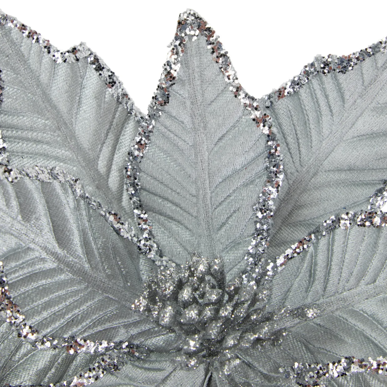 25" Glittered Silver Poinsettia Christmas Stem Spray