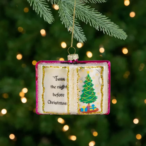 3.5" Glittered "Twas the Night Before Christmas" Book Glass Ornament