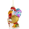 5" Gold and Red Rooster Glass Christmas Ornament