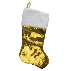 22.75" Gold and Silver Reversible Sequined Christmas Stocking